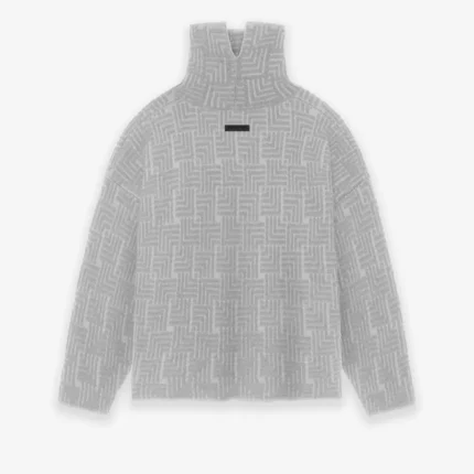 Essentials Wool Jacquards High Neck Beige Sweater